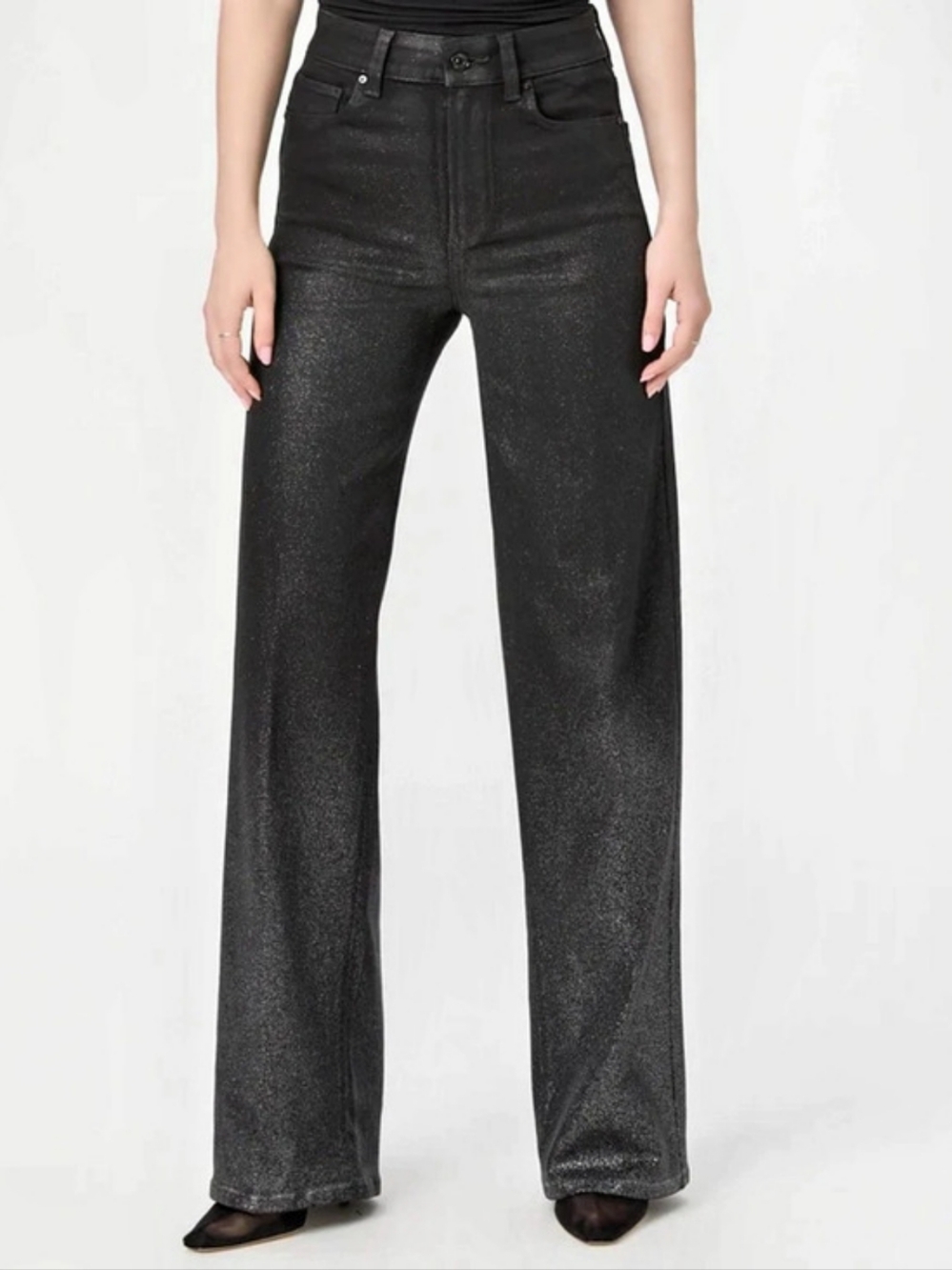 PAIGE Sasha Black/Silver Ombre Luxe Coated Wide-Leg Jeans Size 30 NWT